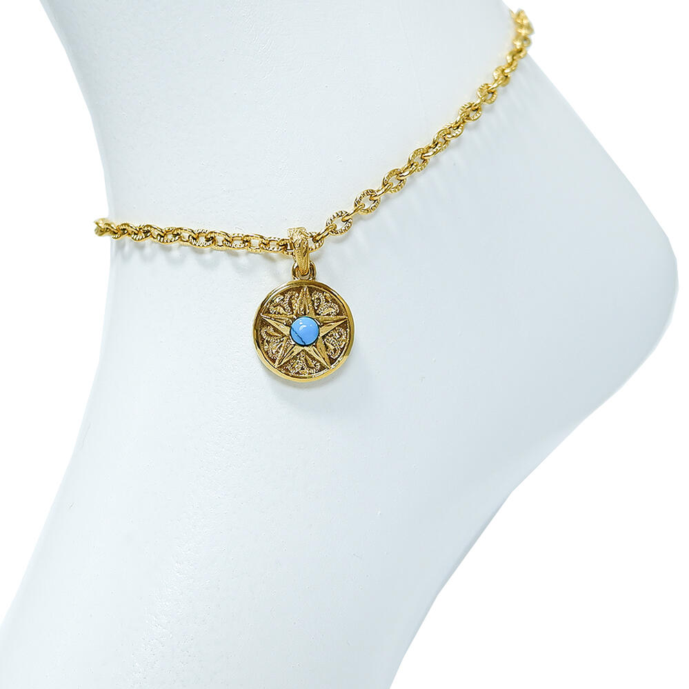 ハワイアンジュエリー アンクレット 星 スター コイン 石 ターコイズ 金属アレルギー対応 ファッション アクセサリー 人気 ブランド おしゃれ 誕生日 記念 ...