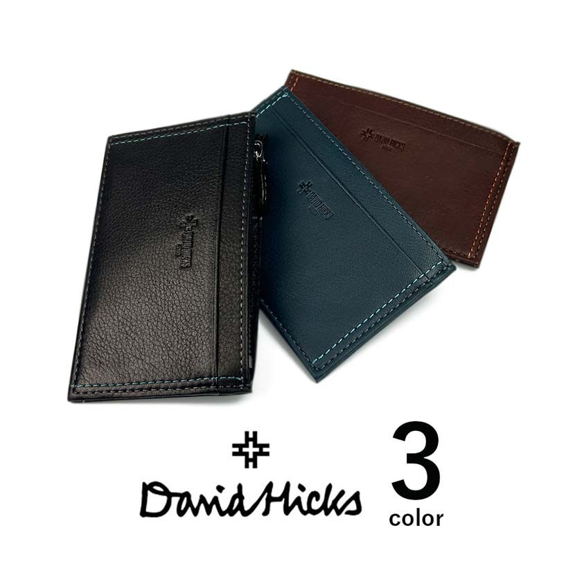 全3色 DAVID HICKS デービッド ヒックス カラーステッチ リアルレザー 超スリム 小銭入れ おしゃれ 人気 ブランド 誕生日 記念 プレゼント ギフト 送料無料
