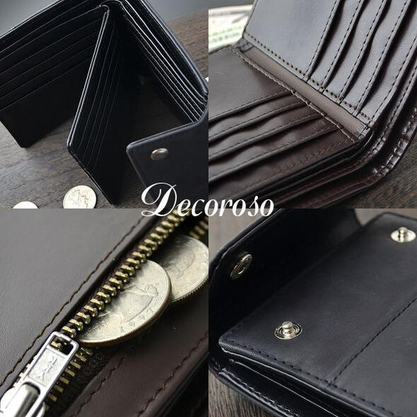 C, L, R, W - 全2色 Decoroso ヴィンテージ調 牛革 短財布 ファッション 人気 ブランド おしゃれ 誕生日 記念 プレゼント ギフト 送料無料