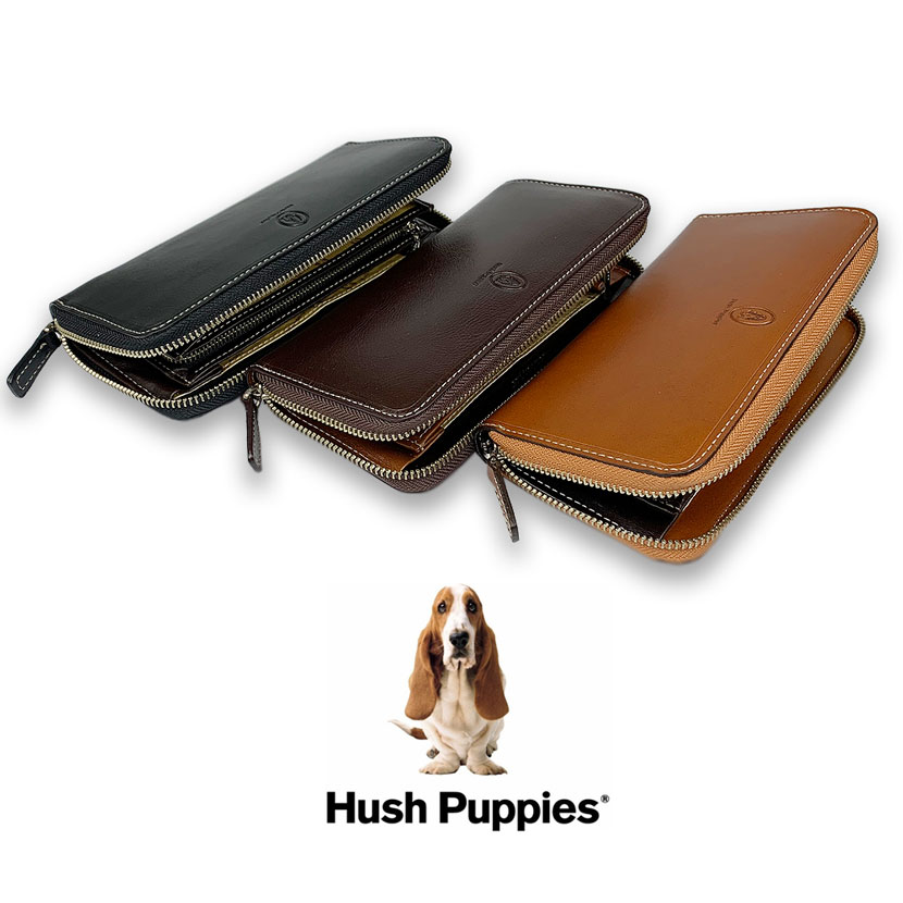 Rakuten - 全3色 Hush Puppies ハッシュパピー リアルレザー バイカラー ラウンドファスナー長財布 ロングウォレット おしゃれ 誕生日 記念 プレゼント ギフト 送料無料
