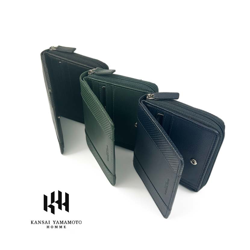 全3色 KANSAI YAMAMOTO カンサイ・ヤマモト シボなし×パンチング Rファスナー 二つ折り財布 本革 人気 ブランド おしゃれ 誕生日 記念 プレゼント ギフト 送料無料