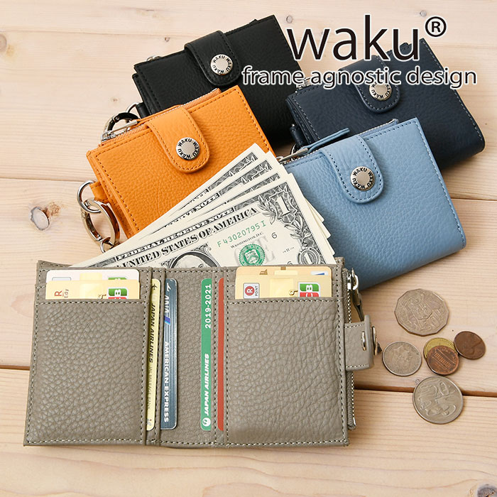 U, 吉 - クーポン配布中 本革 waku ワク 送料無料 WKW-0016 ソフト 牛革 ウォレット 二つ折り 二つ折り財布 短財布 お財布 財布 サイフ ユニセックス レディース メンズ レザーウォレット レザー 札入れ カード入れ コイン入れ レディース財布 メンズ財布 本牛革 鞄 カジュアル