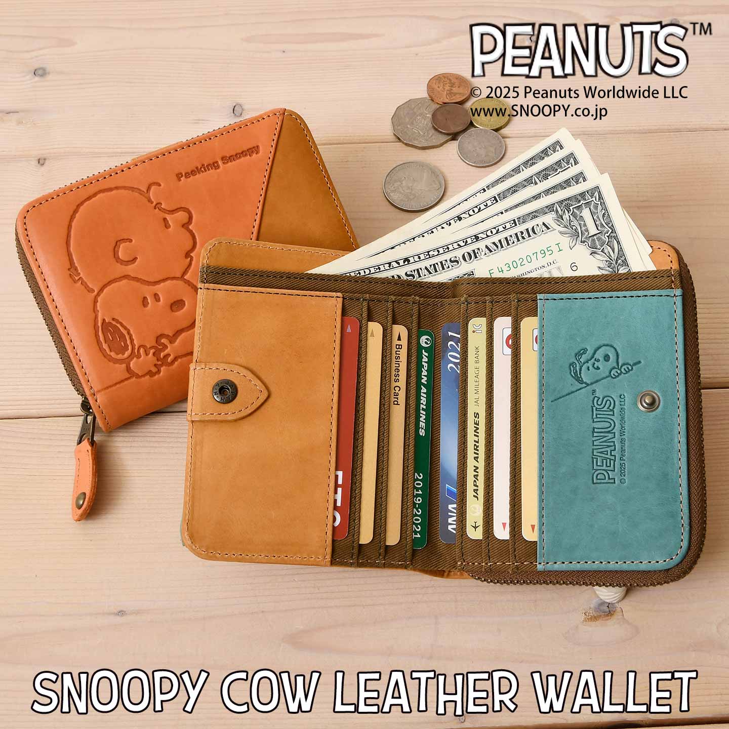 Rakuten - クーポン配布中 SNOOPY スヌーピー 財布 PEANUTS ピーナッツ 73526 送料無料 牛革 本革 二つ折り 二つ折り財布 ミニウォレット レザー 短財布 財布 ウォレット レディース カード入れ 鞄 メンズ ミニ財布 カード入れ 小銭入れ