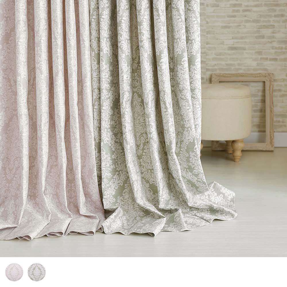 【遮光裏地付き】ジャカード 防炎カーテン かすれダマスクと柔らかいカラーでフレンチシャビーなインテリアに ＜アシュリー＞