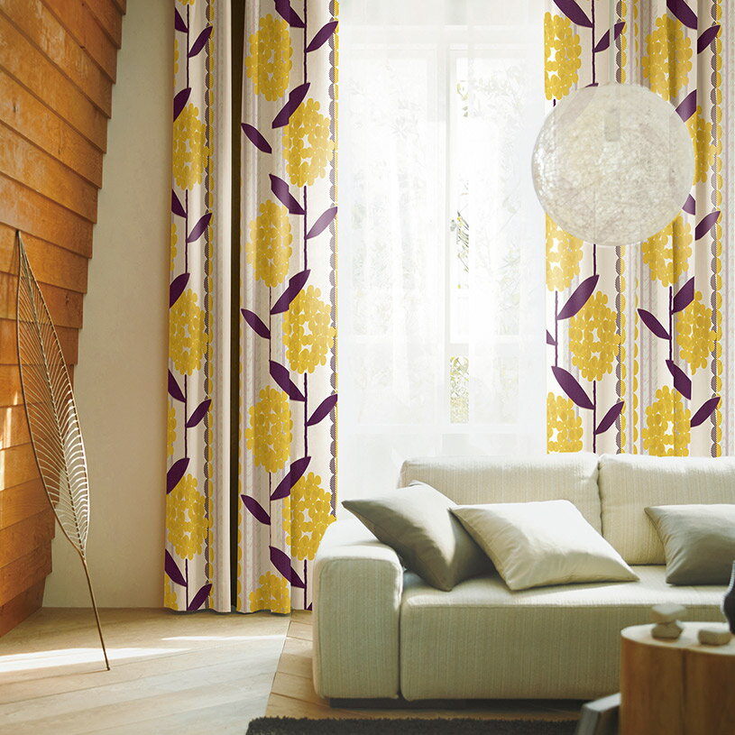 1cm刻みのカーテン オーダー オーダーカーテン (両開き : 2枚セット 片開き:1枚) 北欧 スミノエ デザインライフ 〜ケイランサス〜 イエロー遮光 北欧【代引き不可】