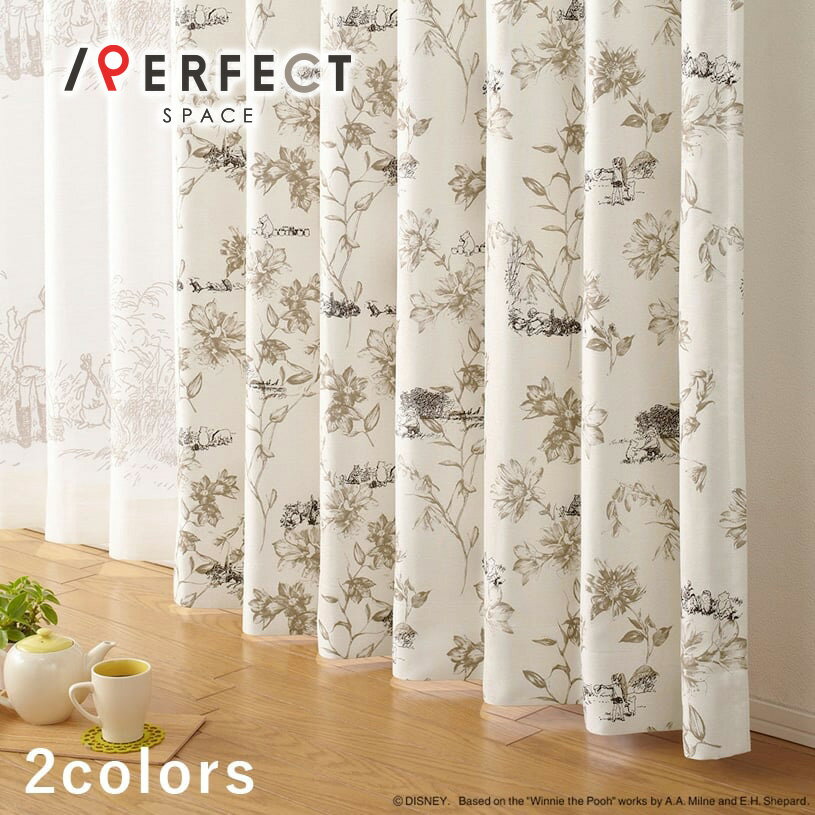 【ポイント10倍★期間限定】 カーテン おしゃれ 遮光1級 形状記憶 洗濯可能 スミノエ ディズニー オーダー 丈50cm-285cm 幅30cm-300cm 花柄 ポリエステル タッセル付 フック付 ベージュ/ピンク 〜シーン 〜のサムネイル