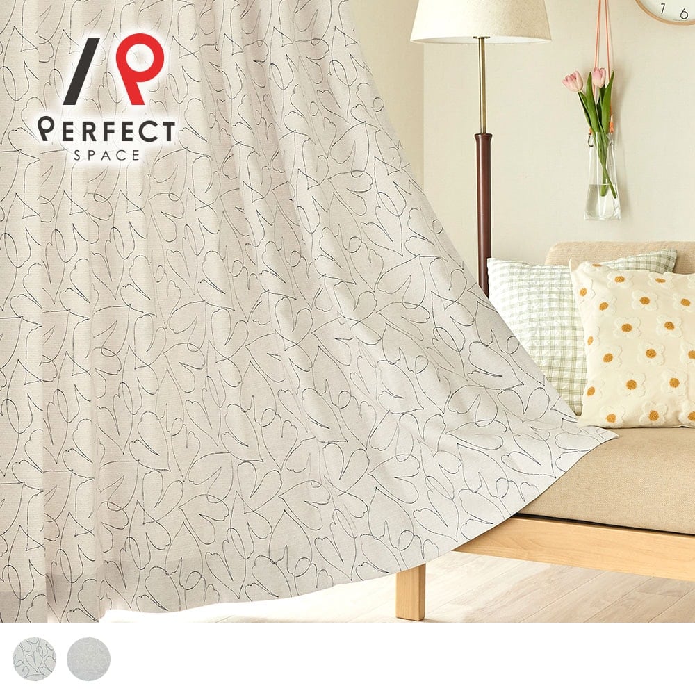 韓国 カーテン かすれタッチのハートモチーフが大人可愛い、韓国カフェ風の遮光カーテン ＜マウミ＞