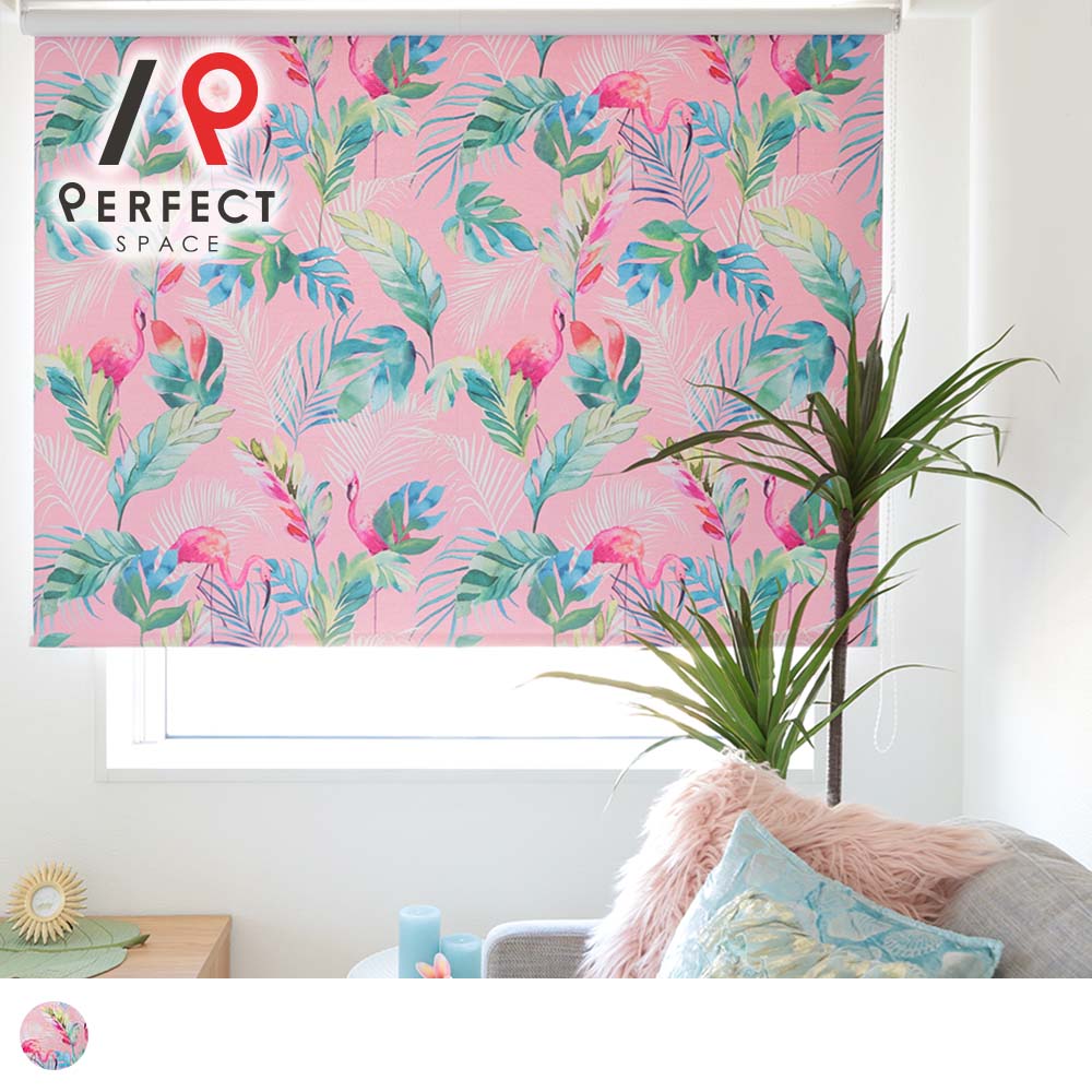 【ロールスクリーン】ハワイアン オリジナル 2級遮光 フラミンゴ トロピカル リーフ カーテンと同柄 TO..
