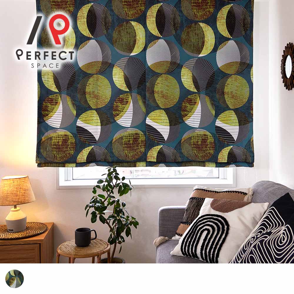 【シェード】シェードカーテン 遮光 2級遮光 アフリカン 当店オリジナル 月 幻想的 ネイビー アフリカンプリント おしゃれ オシャレ 個性的 幾何学柄 洗濯可 賃貸可能 リビング 寝室 小窓 ダイニング ポリエステル