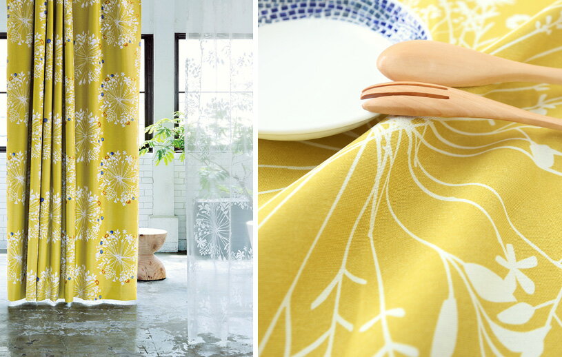 1cm刻みのカーテン オーダー オーダーカーテン (両開き : 2枚セット 片開き:1枚) 北欧 スミノエ デザインライフ 〜クッカ〜 イエロー遮光 北欧【代引き不可】