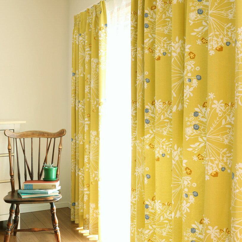 1cm刻みのカーテン オーダー オーダーカーテン (両開き : 2枚セット 片開き:1枚) 北欧 スミノエ デザインライフ 〜クッカ〜 イエロー遮光 北欧【代引き不可】