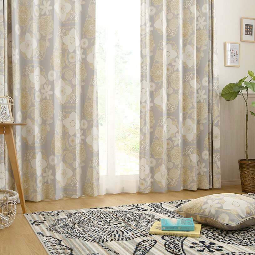 【￥6,600〜】 カーテン おしゃれ 遮光3級 形状記憶 洗濯可能 スミノエ オーダー 丈50cm-285cm 幅30cm-300cm 北欧 ポリエステル タッセル付 フック付 グレー 〜イハナ 〜