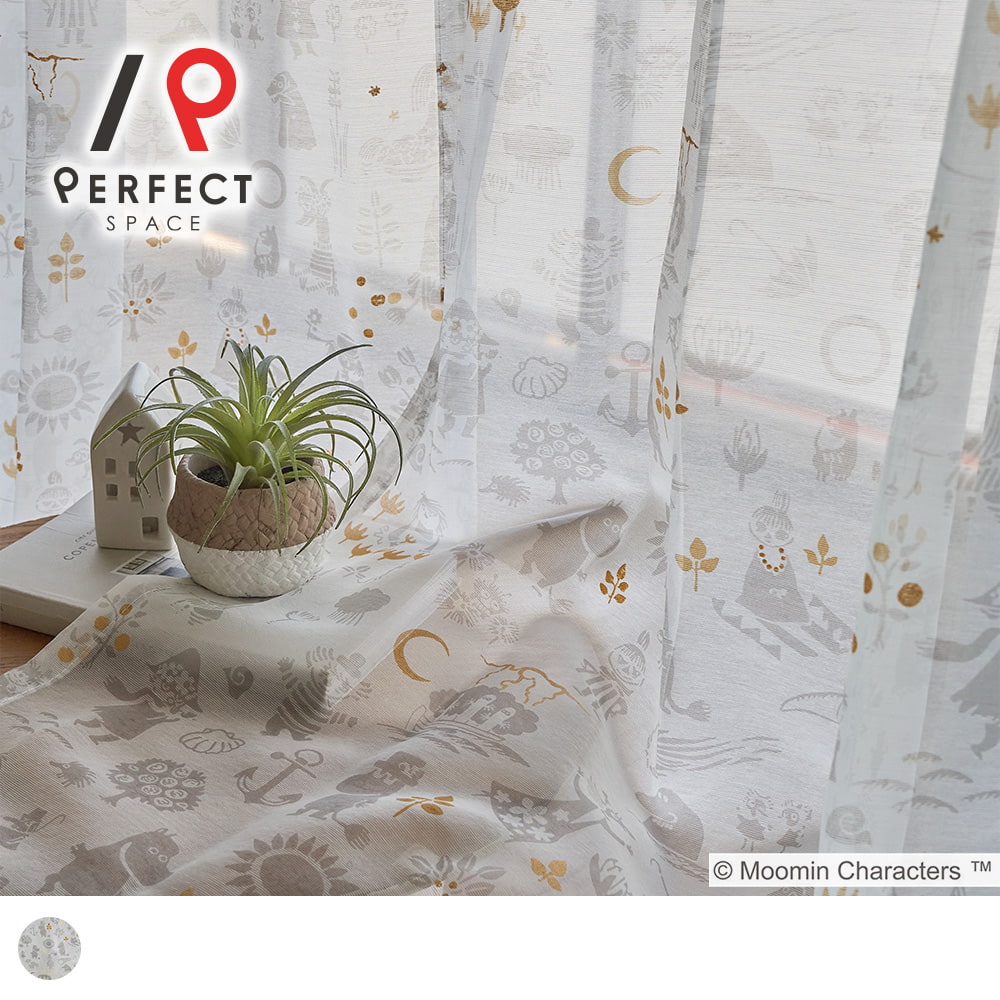 【ムーミン】レースカーテン ムーミンに登場する人気のキャラクターたちが大集合！見ているだけでわく..