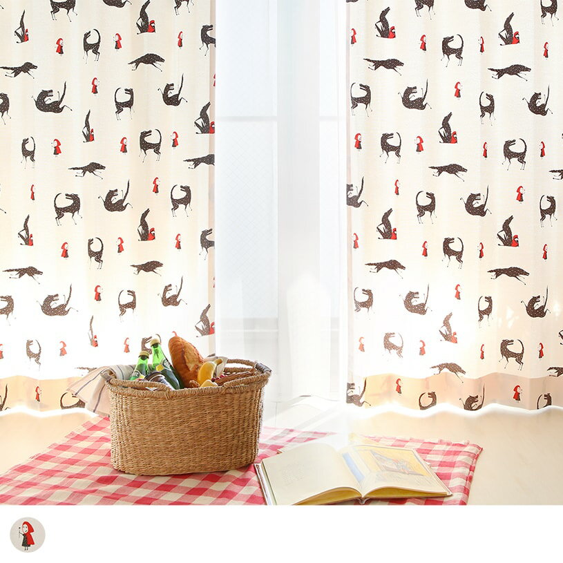 カーテン おしゃれ 防虫 防ダニ 洗濯可能 オーダー 丈50cm-285cm 幅30cm-300cm 子供部屋 タッセル付 フック付 アイボリー 〜アカズキン 〜のサムネイル