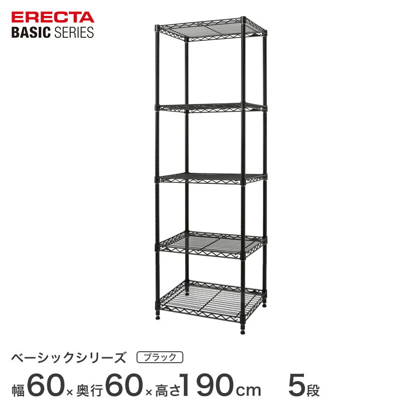 スチールラック エレクター ベーシック ERECTA ラック ベーシックシリーズ フリーラック 棚 収納棚 業務用 プロ仕様 収納 アルミラック カラーラック ブラック 幅60×奥行60×高さ190cm 5段 RBR2424745B