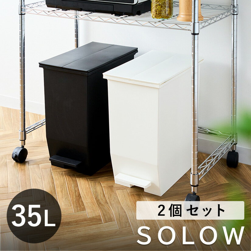 樂天商城 - ゴミ箱 35L SOLOW 2個セット ごみ箱 35リットル ソロウ ペダル式 ふた付き 両開き 分別 棚下 カウンター下 スリム キッチン 角型 高さ揃う シンプル おしゃれ dst-kup0002st2