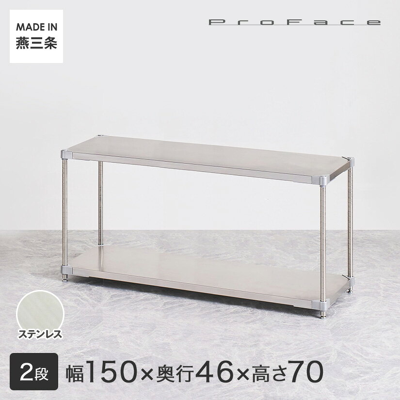 PROFACE プロフェイス SUS304ステンレス ステンレスラック 衛生 病院 研究所 施設 フリーラック 幅150 奥行46 高さ70 2段 (幅152.3×奥行46.3×高さ72.3cm) GSS2-46150 メタル製ラック 頑丈 キッチンラック
