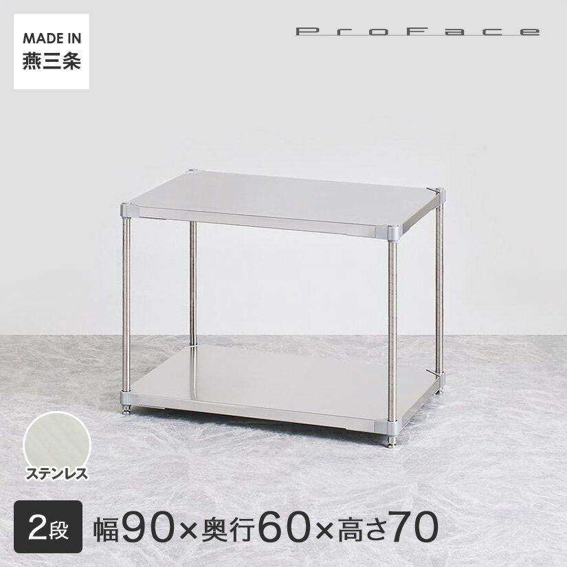 楽天パーフェクトスペースPROFACE プロフェイス SUS304ステンレス ステンレスラック 衛生 病院 研究所 施設 フリーラック 幅90 奥行60 高さ70 2段 （幅91.3×奥行61.5×高さ72.3cm） GSS2-6090