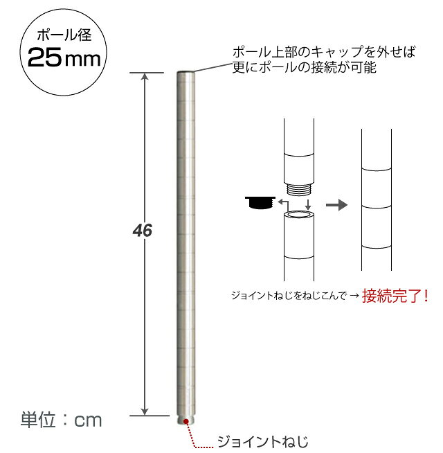 スチールラック ルミナス ラック [25mm] 延長ポール 長さ46cm 2本 パーツ 長さ46cm ADD-P2545 [2]