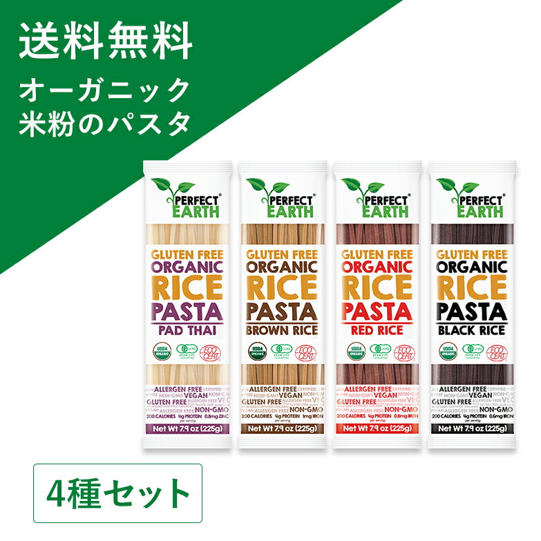 グルテンフリー ライス パスタ 小麦不使用 米粉 アレルゲンフリー  225g×4個アソート 有機JAS 低糖質 無農薬 ジャスミン米 タイ米 ダイエット 低GI スパゲッティ ライスヌードル PERFECT EARTH パーフェクトアース