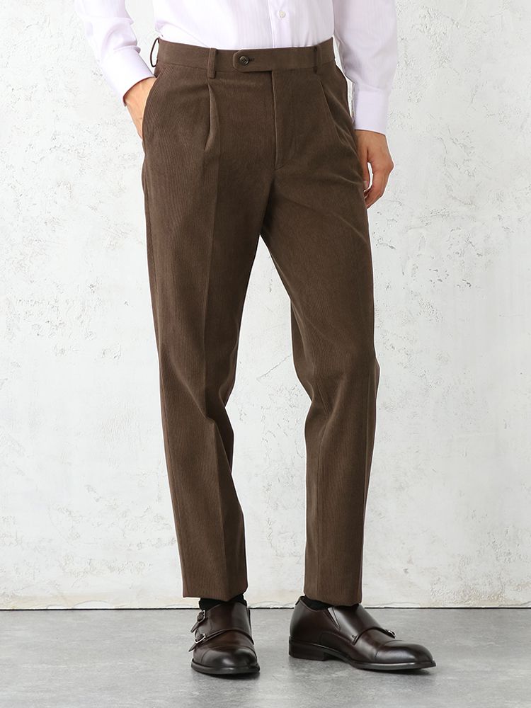メンズパンツ ワンタック コーデュロイセットアップパンツ オフィスカジュアル ブラウン 秋冬 SS S M L LL 3L PSFA パーフェクトスーツ
