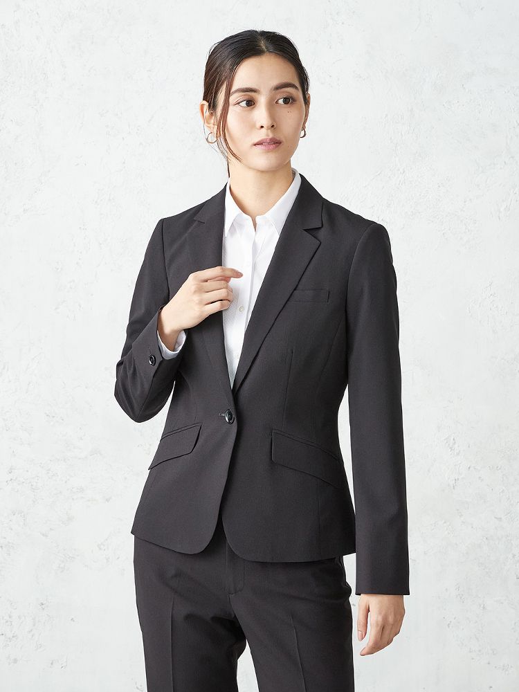 レディースジャケット ビジネス ストライプ ウォッシャブル ストレッチ テーラー 1ボタンジャケット ブラック 通年 5 7 9 11 13 PSFA パーフェ...