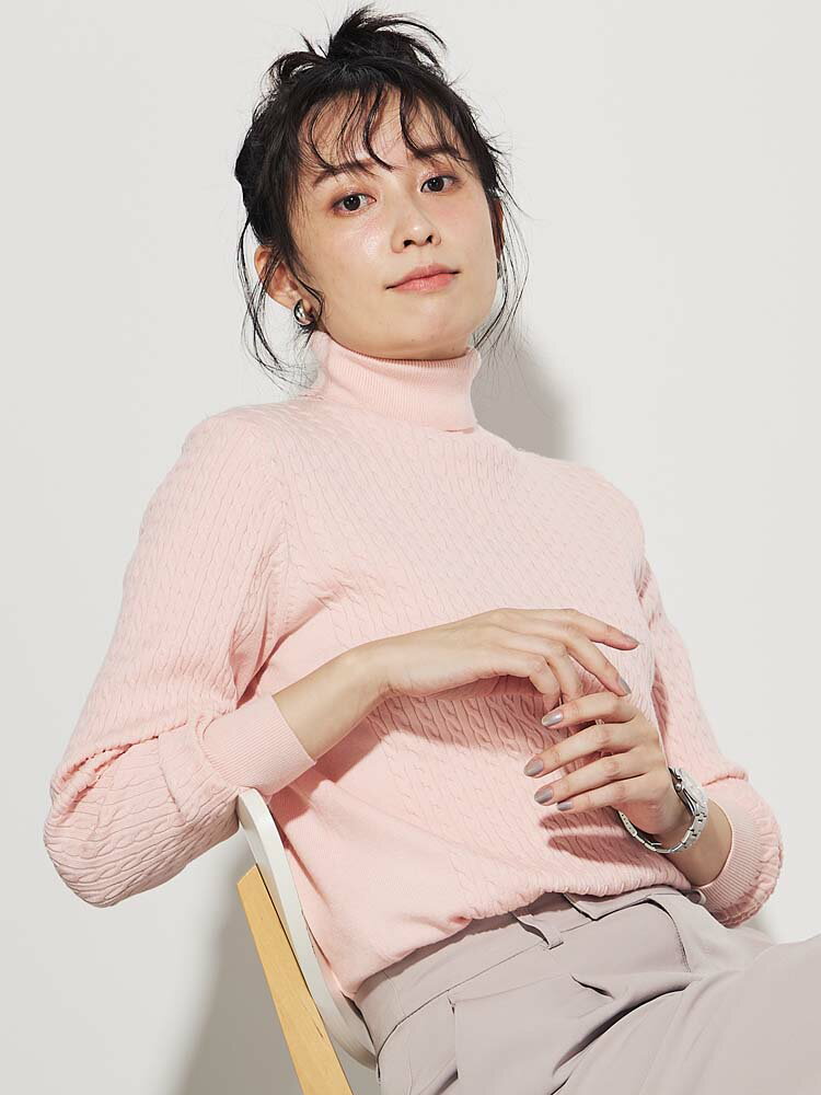 レディースニット・カットソー ニット長袖タートル 長袖タ−トルケ−ブルニット L．ピンク S M L ポリエステル アクリル ナイロン ウール 秋冬 PSFA