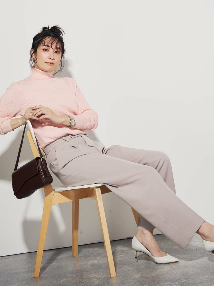 レディースニット・カットソー ニット長袖タートル 長袖タ−トルケ−ブルニット L．ピンク S M L ポリエステル アクリル ナイロン ウール 秋冬 PSFA