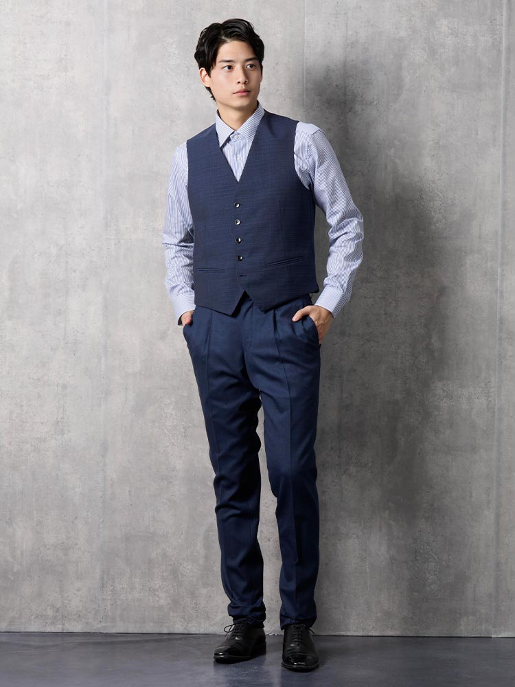メンズフォーマル ベスト 【リバーシブル】ベスト はけ目×シャドウ ネイビー ネイビー S M L LL ABL ABLL ウール ポリエステル 通年