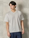 メンズカジュアルインナー カット半袖Vネック TRANS CONTINENTS シルケットスムーススロープVネックTシャツ L．グレー M L LL 綿 夏 PSFA