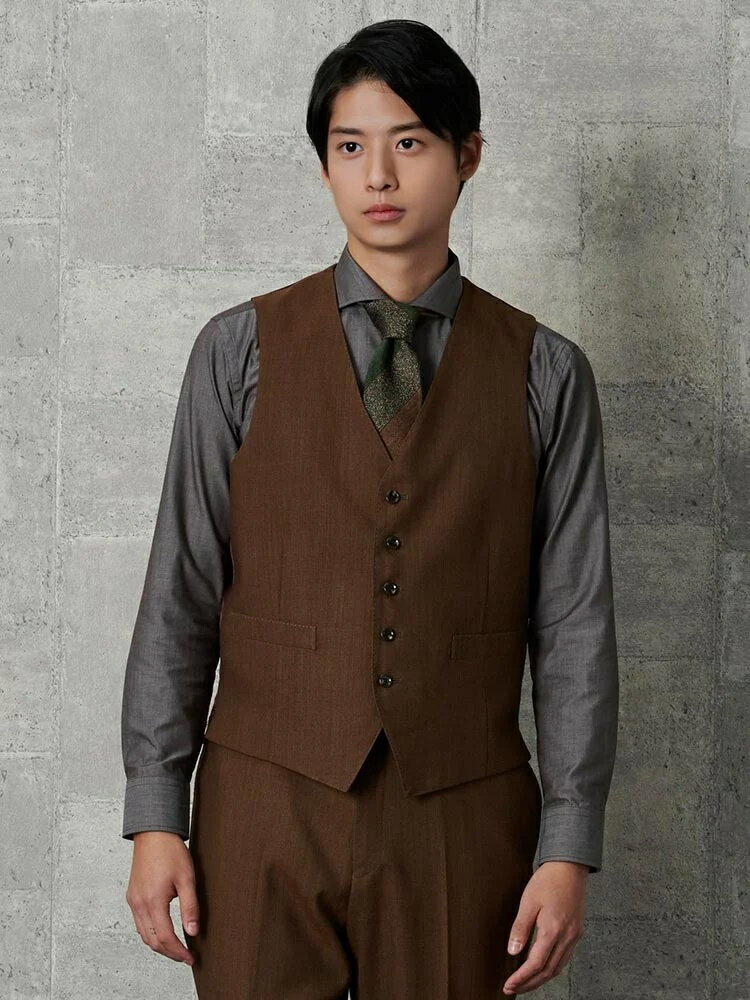 メンズジャケット ベスト EDWINコラボ　デニムライク ウールセットアップベスト ブラウン S M L LL 3L ポリエステル ウール ポリウレタン 通年 PSFA