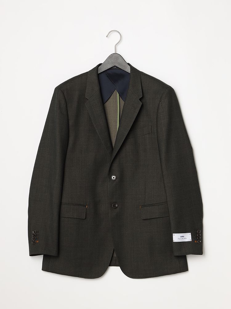 メンズジャケット 2釦 EDWIN コラボ デニムライクウールセットアップジャケット カーキー S M L LL 3L ポリエステル ウール 通年 PSFA