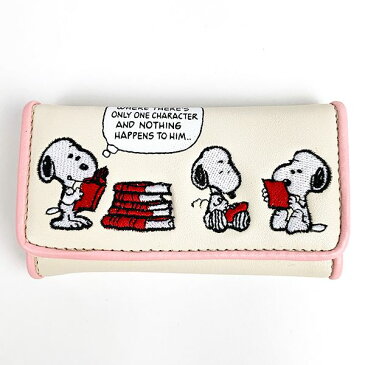 スヌーピー PEANUTS キーケース ブック刺繍 スヌーピー ケース 鍵入れ グッズ ベージュ (MCOR)