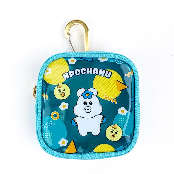 んぽちゃむ スクエアクリアポーチ (A) カラビナ付き ブルー 小物入れのサムネイル