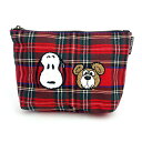 スヌーピーSNOOPY スヌーピー&ベア チェック 化粧ポーチ 小物入れ レッド