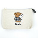 ミッフィー ボリス ワッペン3ポケットポーチ ギンガムシリーズ グレー miffy