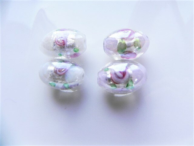 ☆とんぼ玉 ガラス 楕円形 ホワイト ピンク(シルバー入)☆ 1個 カワイイトンボ玉 ☆☆訳あり☆☆