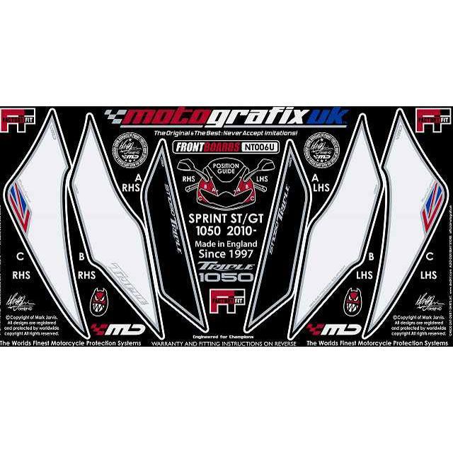 モトグラフィックス ボディパッド Front トライアンフ Sprint GT 1050 Sprint ST 955＆1050 タイプ NT006U MT-NT006U