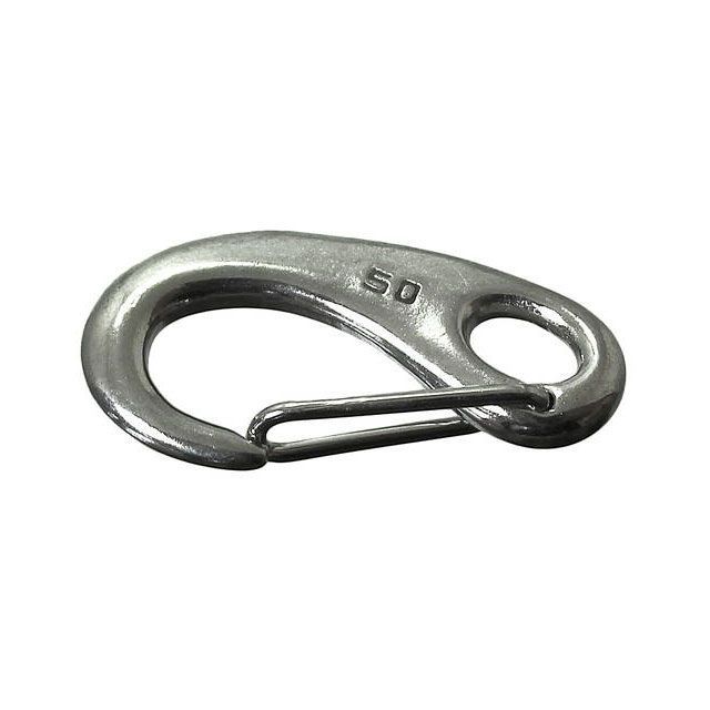 ●メーカー名：ニッサチェイン / nissa chain●商品名：ステンスプリングスナップ 50mm●メーカー品番：SSS50●JANコード：4968462223121商品の保証は、メーカー保証書の内容に準じます。●仕様■L：50mm■A：25mm■B：7mm■C：10mm■重量：19g■参考使用荷重：30kg●備考■ばね状のリング部分を押し込むことで開閉することができます。■フック部とチェイン・ロープを入れる部分が分かれています。■チェイン・ワイヤーロープなどの連結、末端の金具として。●写真注意※画像はイメージです。