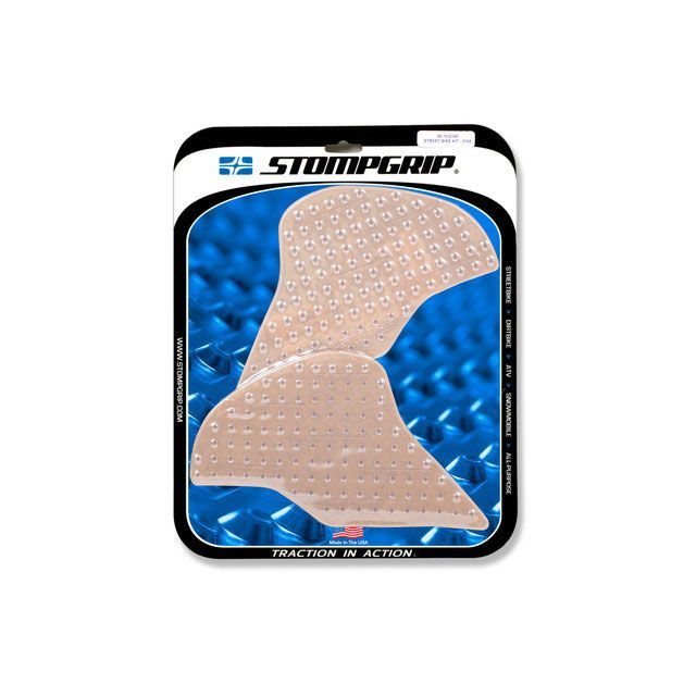 ●メーカー名：ストンプグリップ / STOMP GRIP●商品名：トラクションパッド タンクキット VOLCANO（クリア）●メーカー品番：55-10-0168商品の保証は、メーカー保証書の内容に準じます。カラークリア備考STOMP GRIPは世界各国のトップレーサー、トップスタントライダーに愛用されています。日本のサーキット、ストリートでも大好評。STOMP GRIPの愛用者は世界中で激増中です。取付方法【ストンプグリップの貼り方】1．貼付面の清掃を行ってください。（クリアをご使用の場合、汚れや水垢をコンパウンド等できれいに落としてから作業を行ってください）2．貼付面の脱脂を行ってください。3．位置決めを行います。4．空気が入らない様に端から貼ってください。裏紙は貼りながら剥がしてください。（端から時間をかけて、少しずつ確実にゆっくり貼ってください）ストンプグリップの粘着力が安定するまでには24時間が必要です。完全接着には72時間が必要です。完全接着前にご使用された場合、剥がれてしまったり、ずれてしまったりする場合があります。※フレーム面に貼付するストンプグリップは特にご注意ください。ご注意※ストンプグリップの接着剤はとても強力です。※ストンプグリップを無理に剥がした場合、塗装が痛んだり剥がれたりする恐れがあります。※ストンプグリップを剥がすには、ヒートガンなどで暖めて、粘着力を低下させてから剥がしてください。※必ず車両の年式を確認してからご注文をお願いします。※開封後の交換、返品はお断りさせていただいております。※店舗と共有在庫制のため、在庫表示に関わらずご購入タイミングによって欠品している場合がございます。在庫がない場合には、お取り寄せ対応とさせていただききます。※掲載画像はイメージです。実際の商品とは色味や仕様が異なる場合がございます。