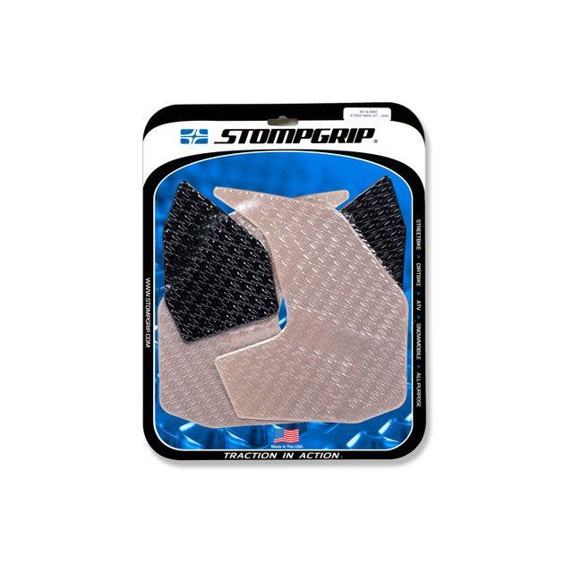 ●メーカー名：ストンプグリップ / STOMP GRIP●商品名：トラクションパッド タンクキット ICON（クリア）●メーカー品番：55-14-0092商品の保証は、メーカー保証書の内容に準じます。カラークリア備考STOMP GRIPは世界各国のトップレーサー、トップスタントライダーに愛用されています。日本のサーキット、ストリートでも大好評。STOMP GRIPの愛用者は世界中で激増中です。取付方法【ストンプグリップの貼り方】1．貼付面の清掃を行ってください。（クリアをご使用の場合、汚れや水垢をコンパウンド等できれいに落としてから作業を行ってください）2．貼付面の脱脂を行ってください。3．位置決めを行います。4．空気が入らない様に端から貼ってください。裏紙は貼りながら剥がしてください。（端から時間をかけて、少しずつ確実にゆっくり貼ってください）ストンプグリップの粘着力が安定するまでには24時間が必要です。完全接着には72時間が必要です。完全接着前にご使用された場合、剥がれてしまったり、ずれてしまったりする場合があります。※フレーム面に貼付するストンプグリップは特にご注意ください。ご注意※ストンプグリップの接着剤はとても強力です。※ストンプグリップを無理に剥がした場合、塗装が痛んだり剥がれたりする恐れがあります。※ストンプグリップを剥がすには、ヒートガンなどで暖めて、粘着力を低下させてから剥がしてください。※必ず車両の年式を確認してからご注文をお願いします。※開封後の交換、返品はお断りさせていただいております。※店舗と共有在庫制のため、在庫表示に関わらずご購入タイミングによって欠品している場合がございます。在庫がない場合には、お取り寄せ対応とさせていただききます。※掲載画像はイメージです。実際の商品とは色味や仕様が異なる場合がございます。