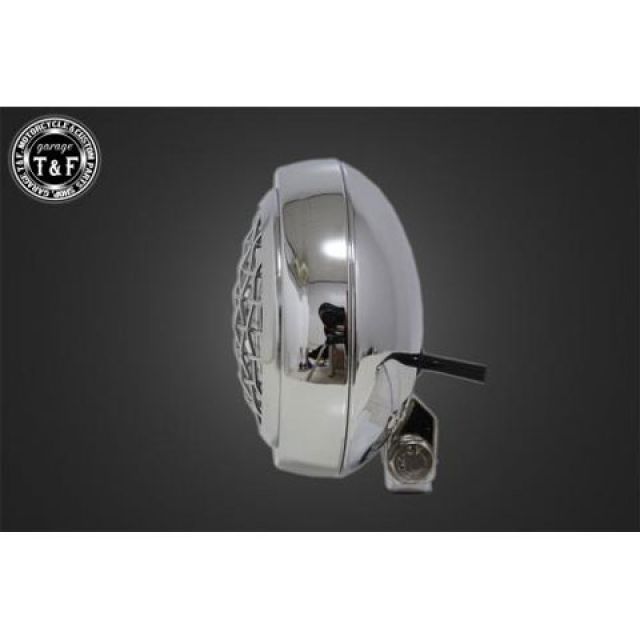 【無料雑誌付き】T&F ドラッグスター400（DS4） ヘッドライト・バルブ 4インチ薄型ヘッドライト（メッキ）クリアレンズ仕様+ステーA ガレージT&F