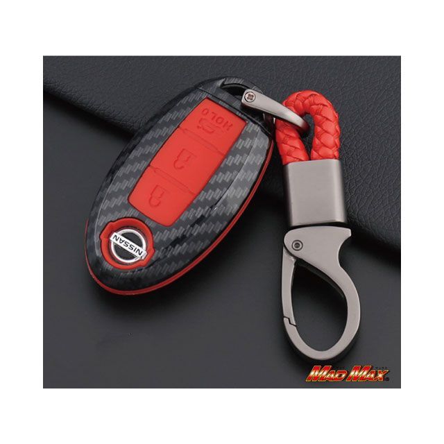 マッドマックス 日産車専用 カーボン調 スマートキーケース フーガ/スカイライン TYPE2 キーホルダー付き レッド MM50-N003-RD