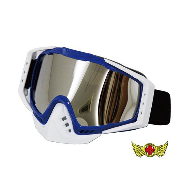 マッドマックス オートバイ用 ゴーグル TYPE2 ノーズガード付き ブルー/シルバーミラーシールド UVカット 防風 防寒グッズ MM40-MO016-BL
