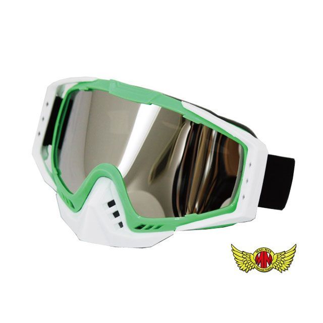 マッドマックス オートバイ用 ゴーグル TYPE2 ノーズガード付き グリーン/シルバーミラーシールド UVカット 防風 防寒グッズ MM40-MO016-GN