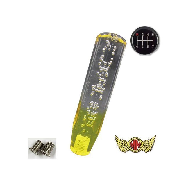 【正規品】マッドマックス クリスタルシフトノブ 泡 200mm クリア/イエロー 変換アダプター付き ふそう スーパーグレート日野 プロフィア いすゞ UD 久遠 クオン用 MM75-17117-CLY
