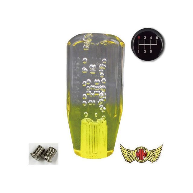 【正規品】マッドマックス クリスタルシフトノブ 泡 100mm クリア/イエロー 変換アダプター付き ふそう キャンター ベストワンファイター フルコンファイター いすゞ 07エルフのローキャブ用 MM75-2302-CLY