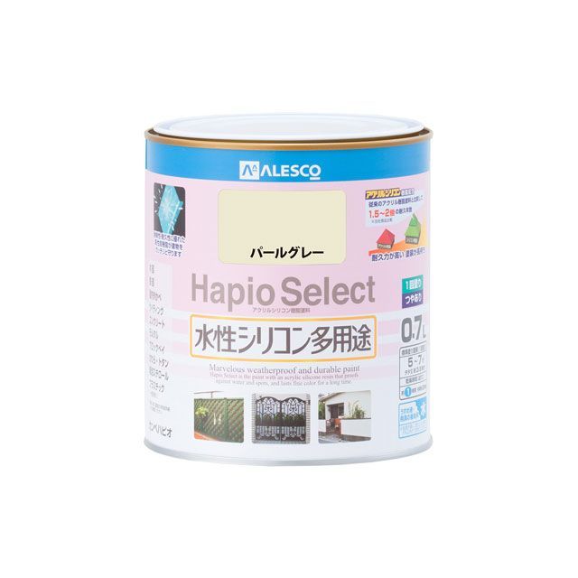●メーカー名：カンペハピオ / Kanpe Hapio●商品名：ハピオセレクト パールグレー 0.7L●メーカー品番：・00017650541007●JANコード：4972910045869商品の保証は、メーカー保証書の内容に準じます。仕様【塗れない物】自動車、バイク、高級家具、床面、ビニールクロス、常に水に浸かっている所、鉄以外の金属（ステンレス、アルミ、メッキ、真ちゅう、銅、ホーロー）、タイル、化粧板、陶器、ポリカーボネート、ポリエチレン、ポリプロピレン、シリコンなど特殊処理された素材■容量：0.7L■色：パールグレー■商品サイズ（mm）：119Φ×121■商品重量（g）：1086■乾燥時間： 約1時間（20℃） 約2時間（冬期） ■重ね塗り時間：4時間以上（20℃） 6時間以上（冬期）■塗り面積（m2）：約 5〜7■塗り重ね回数：1回用途木部・鉄部・プラスチック（一部を除く）・発泡スチロール・コンクリートなど特長■高耐久アクリル・シリコン樹脂配合だから紫外線・排ガス・雪・酸性雨など外敵から建物を守り、長期間風合い・ツヤを保ちます。■臭いが少なく、乾燥も速く、使いやすい水性タイプ。※乾くと雨や水で流れ落ちる事はありません。■防カビ剤配合だから外壁・水まわりなどをカビの発生から守ります。■防サビ配合だから鉄部をサビの発生から守ります。※掲載画像はイメージです。実際の商品とは色味や仕様が異なる場合がございます。