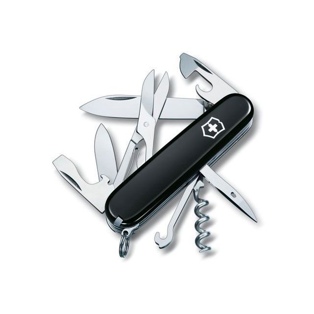 ●メーカー名：ビクトリノックス / Victorinox●商品名：クライマー BKBP ＃1.3703.3B1●メーカー品番：・1.3703.3B1●JANコード：7611160106292商品の保証は、メーカー保証書の内容に準じます。●備考■ビクトリノックス「オフィサーナイフ」の世界。オフィサーナイフはマルチツールの原点となるモデルです。■その伝統は、この「クライマー」にも引き継がれています。■切れ味鋭く、頑丈で、使いやすい14機能。必要な時にすぐに役立ちます。■急な斜面もマルチフックで難なくこなし、山頂に着いたら美味しいワインのボトルを開けてピクニックを楽しめます。■ツール：14機能（ラージブレード、スモールブレード、カン切り、マイナスドライバー 3mm、せん抜き、マイナスドライバー 6mm、ワイヤーストリッパー、リーマー（穴あけ）、千枚通し、コルクせん抜き、はさみ、マルチフック、つまようじ、ピンセット、キーリング）■サイズ：高さ：18mm／長さ：91mm■重量：82g■材質：スケール素材： ABS樹脂またはセリドール樹脂 ■ロック付ブレード・ワンハンドブレード：なし●写真注意※画像はイメージです。