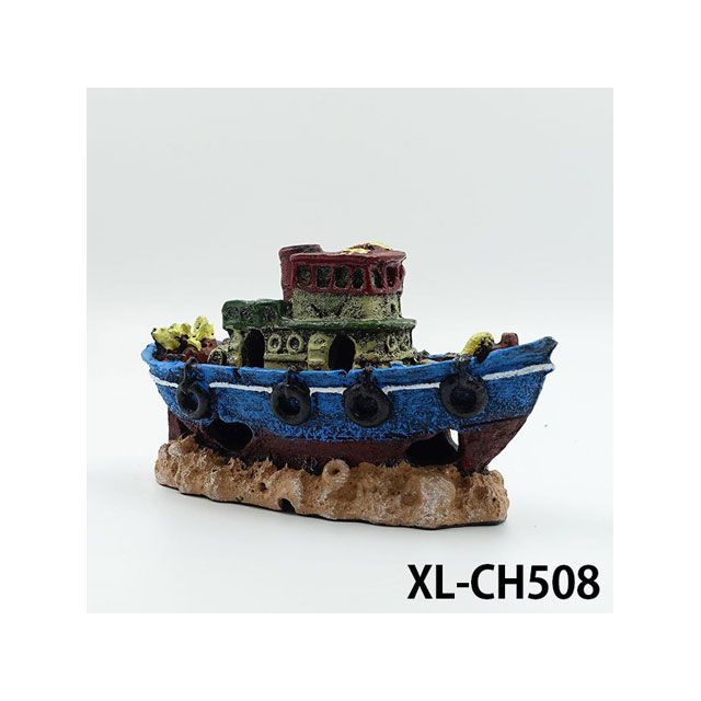アルファテック XL-CH508 難破船（小）ふね 青 水槽 ケージ 飼育ケース インテリア オーナメント アクセサリー オブジェ オーナメント ジオラマ レイアウト 装飾 置物 観賞魚 爬虫類 熱帯魚 XL-CH508